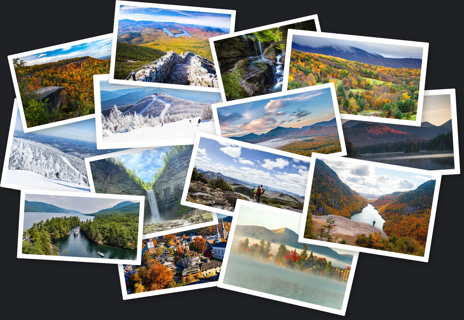 Adirondacks, Catskills, Vermont — postcard collage